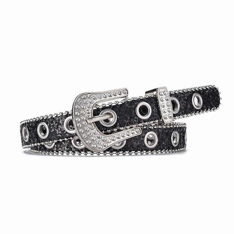 Chic Women's Rhinestone Decorative Buckle Pu Leather Belt Perfect For Y2k Style