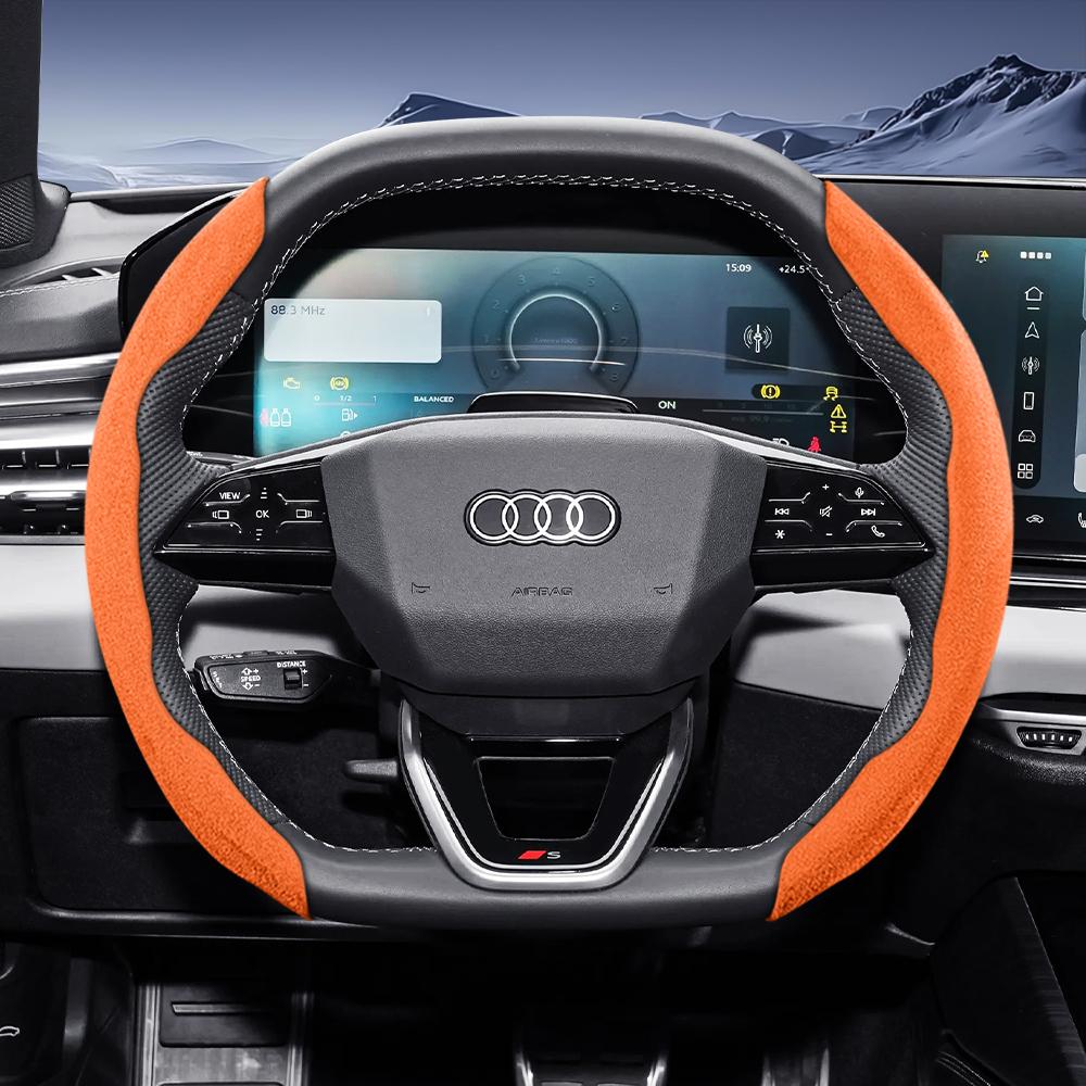 Suitable For  qwe12 Sports Suede Steering Wheel Cover, Split Snap-On Anti-Slip Style, Compatible with Models Such as Q5, Q3, A4,