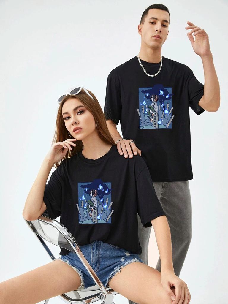 Japanese Cool Boy Cartoon T-shirt for Unisex Gothic Summer Cotton High Street Unisex Tops Short Sleeve Tees Women O-neck T Shirts