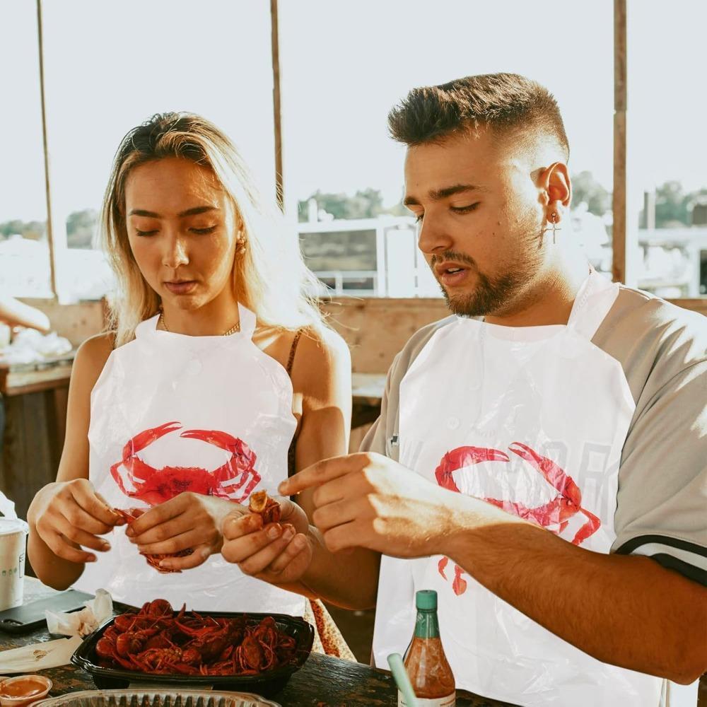 25 Pack Crab Apron Seafood Artist Adult Bibs Lobster Disposable for Eating Aprons Painting Plastic Bib Bibs Clear Party Supplies