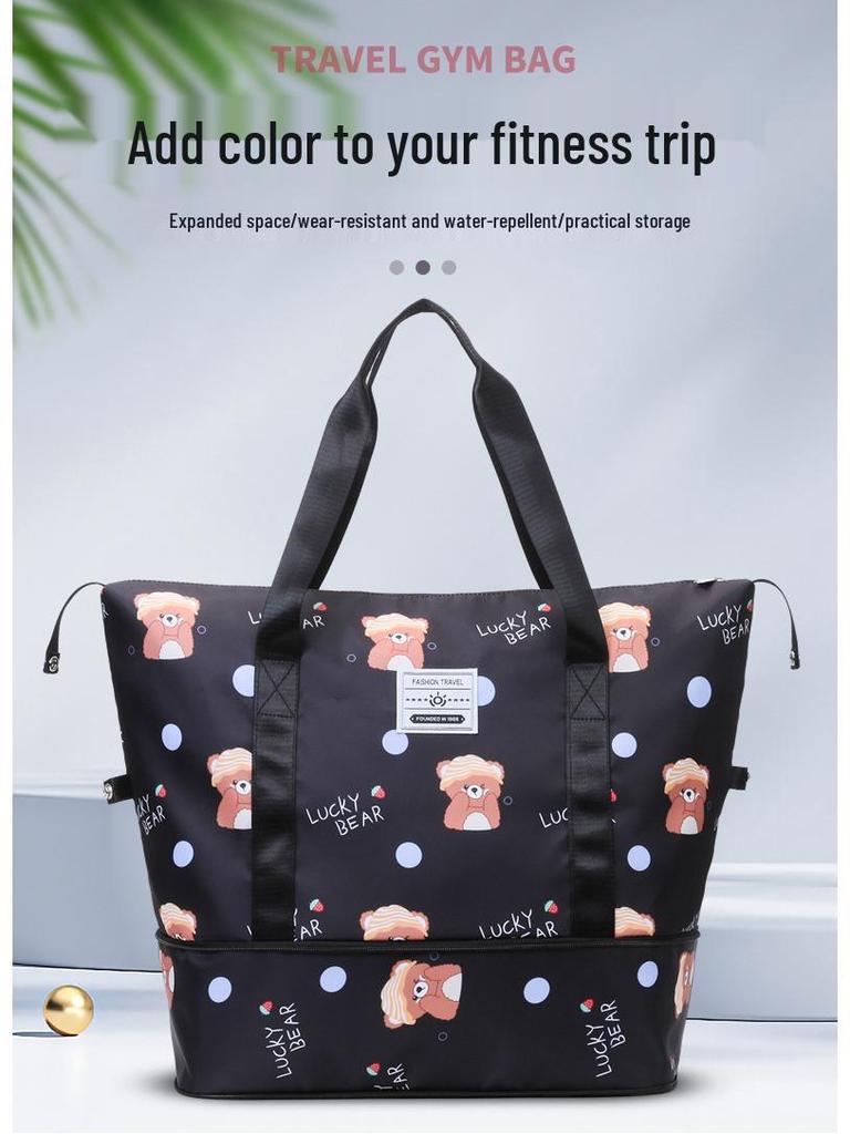 Expandable Cartoon Print Travel Bag: Large Capacity for Pregnant Women, Wet/Dry Separation, Ideal for Gym and Handheld Use