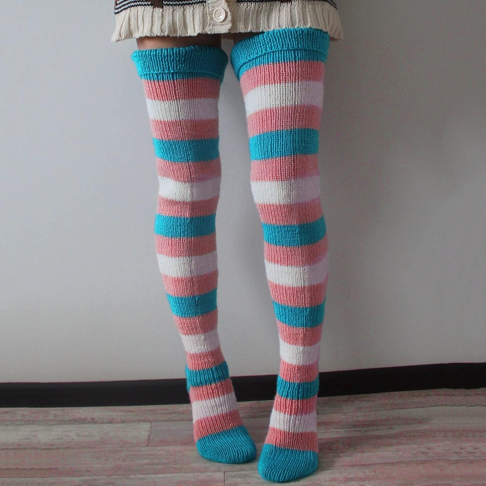 

Женские носки до бедра, гетры, носки для девочек, теплые носки выше колена, рождественские вязаные носки с косичками One Size синий