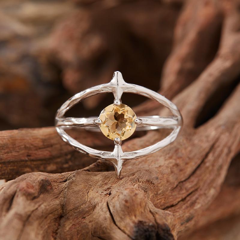 Bramble Mangxing Natural Citrine Topaz Olive Garnet Color Treasure Ring Women'S S925 Silver