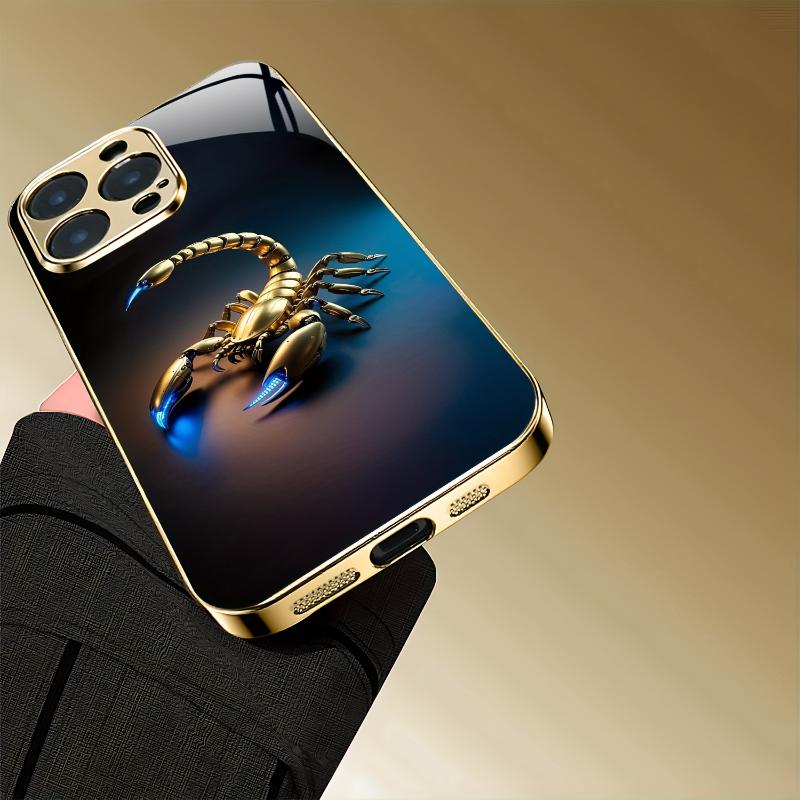 Scorpion pattern tempered glass phone case suitable for iPhone 17 16 15 14 13 12 11 Pro Max Plus anti drop and shockproof