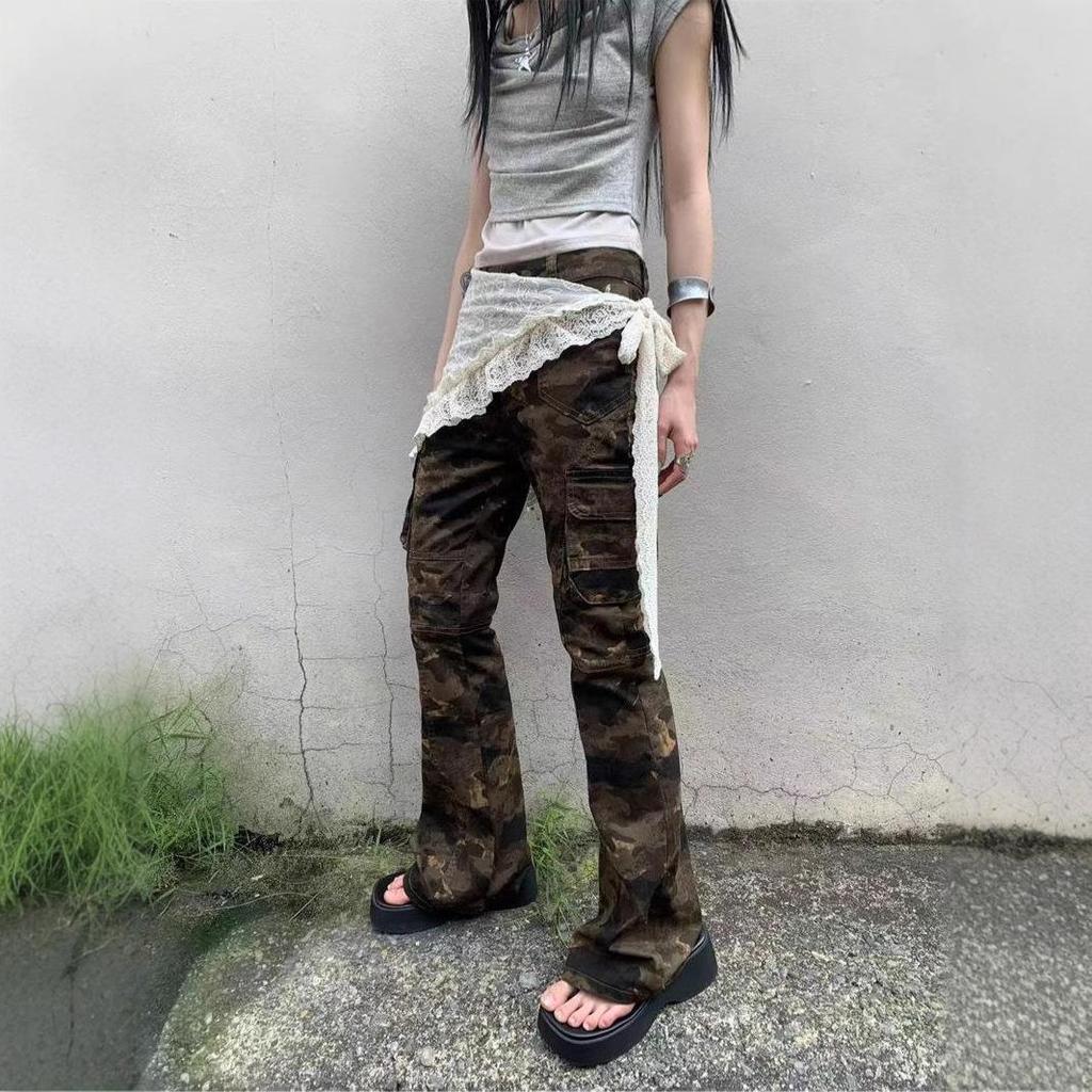 Spring 2025 Korean Jacquard Midi Skirt with Lace Ruffle, Tie Detail, and Scarf Hip Flap