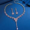Elegant Alloy Bridal Jewelry Set Long Flower Tassel Earrings Zirconia Necklace Women
