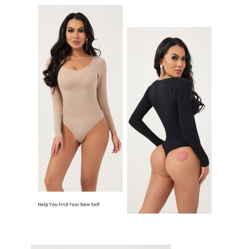 Damen Langarm Nahtloser Bauchkontroll Formgebender Bodysuit Hüfthebend Taillenformende Shapewear