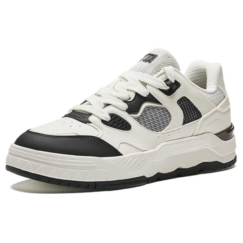 Anta Anti-Slip Wear-Resistant Breathable Height Increasing Low-Top Skateboard Shoes Men's White Black Sneakers 912428002-1