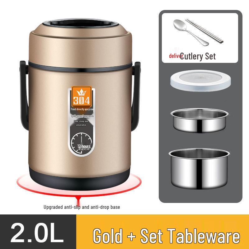Large Capacity 304 Stainless Steel Double-Layer Insulated Lunch Box with Lid - Food Grade for Office Workers and Students