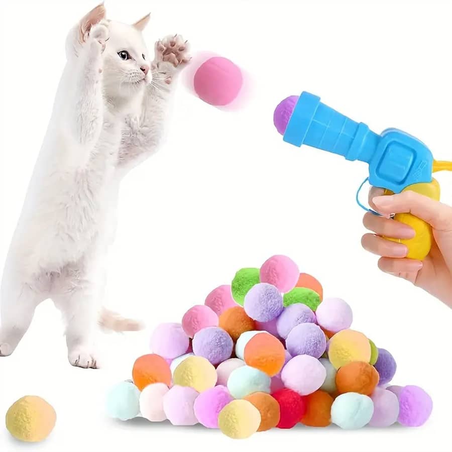 Divertente Set Lancia-Bambole Peluche Interattive Fai-da-te per Gatti/Cani, Kit Pistola Giocattolo per Addestramento Indoor, Lancia Palle di Pelo Silenzioso ad Alta Elasticità