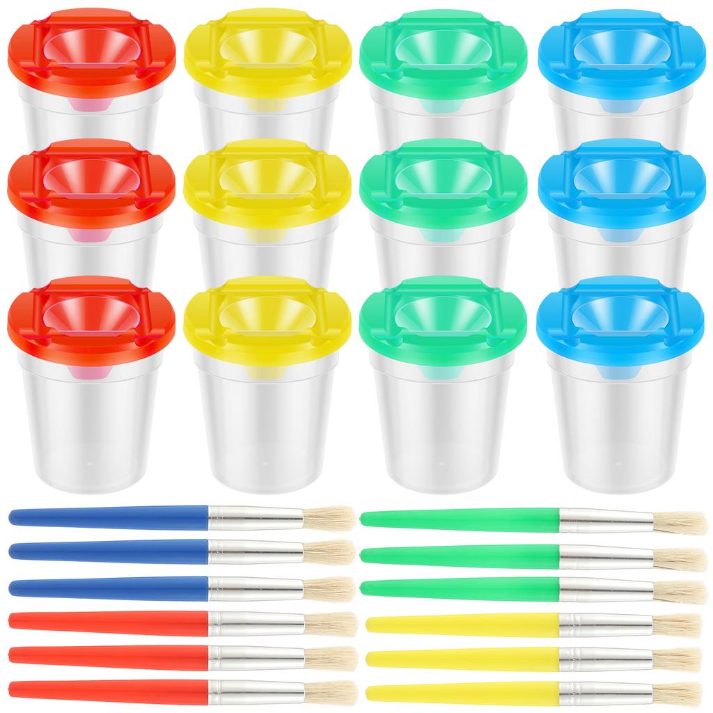 5/12 Pcs Spill Proof Paint Cups Painting Pen Wash Cup DIY Art Graffiti Paint Pen Wash Bucket with Brushes for Arts and Painting