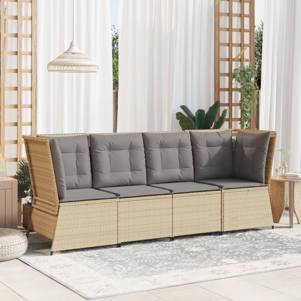 Vidaxl Corner Sofa Module With Cushions, Beige, Poly Rattan