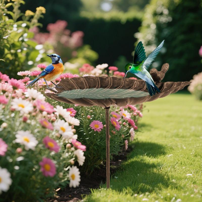 Vogelbad für den Außenbereich Metall-Vogelbad stehend für Außen Balkon Hof Blattförmige Statue Dekoration Gusseisen Wasserspender für
