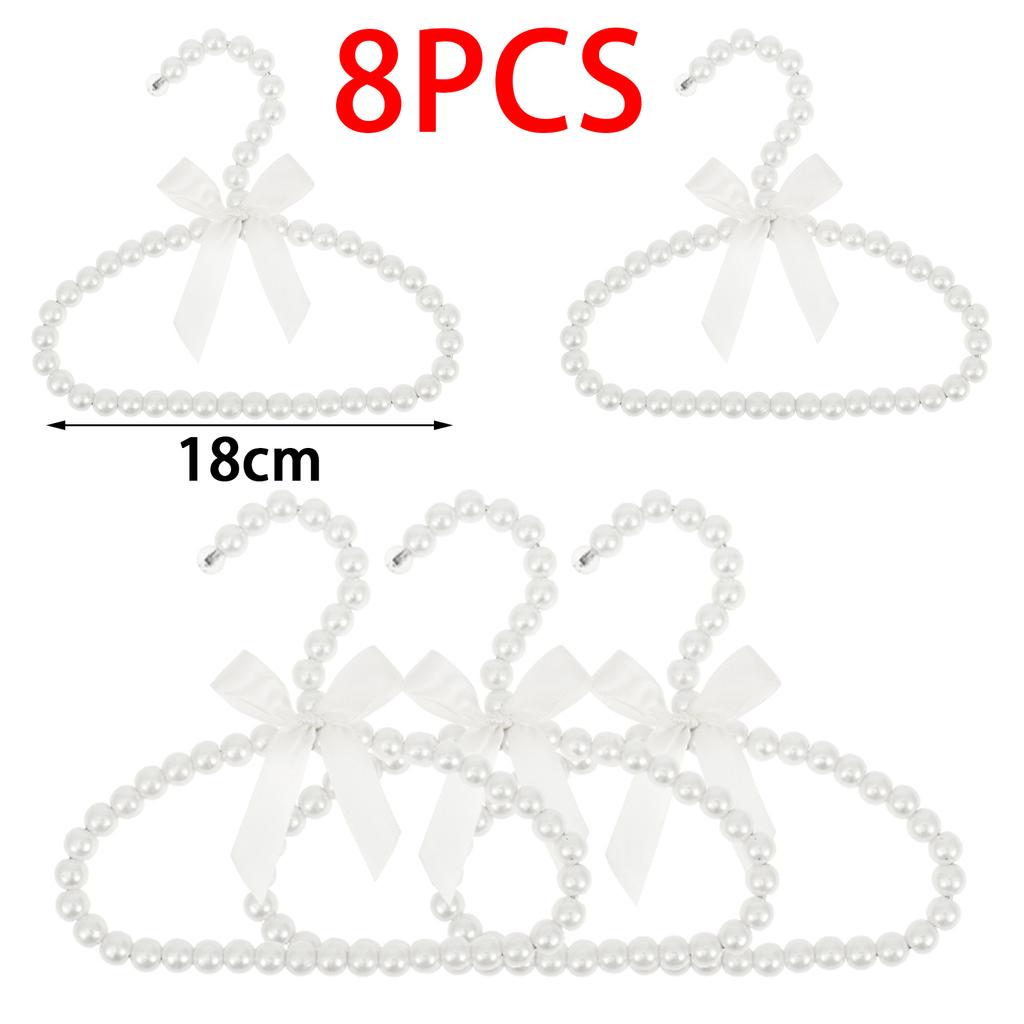 8Pcs Pearl Hanger with Clip Bow Tie Beads Kids Clothes Hanger Dress Wardrobe Closet Storage Dry Rack for Toddler Baby Girl Boy
