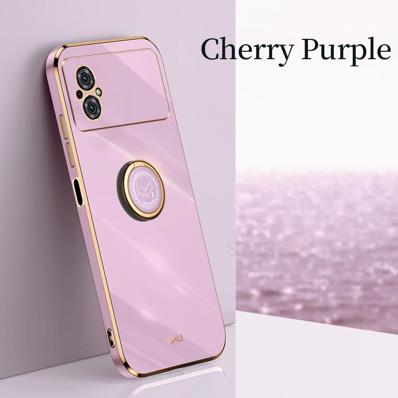 Poko M5s Luxury Ring Holder Plating Case for Xiaomi Mi Poco M4 M5 4g M 4 5 5g Silikonový stojánek Zadní kryt Funda Pocom4 Pocom5