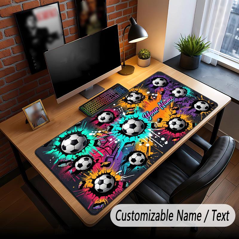 Soccer Theme Custom Mouse Pad Personalized With Name Text Customized Desk Mat For Office Home Decor