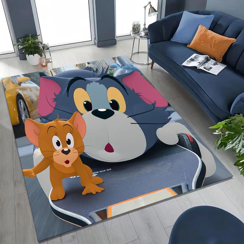 Dywanik Artystyczny z Kreskówką Tom i Jerry Kot Mysz 3D do Sypialni Salonu Kanapy Domu Mata Wycieraczka Dekoracja, Duża Antypoślizgowa Mata Podłogowa dla Dzieci
