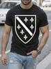 Camiseta Gráfica Escudo de Bosnia - Camiseta Negra de Algodón con Cuello Redondo...