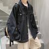 Men Denim Coat Lapel Long Sleeve Flap Pockets Single Breasted Jacket with Flap Pockets Solid Color Loose Fit Denim Outerwear