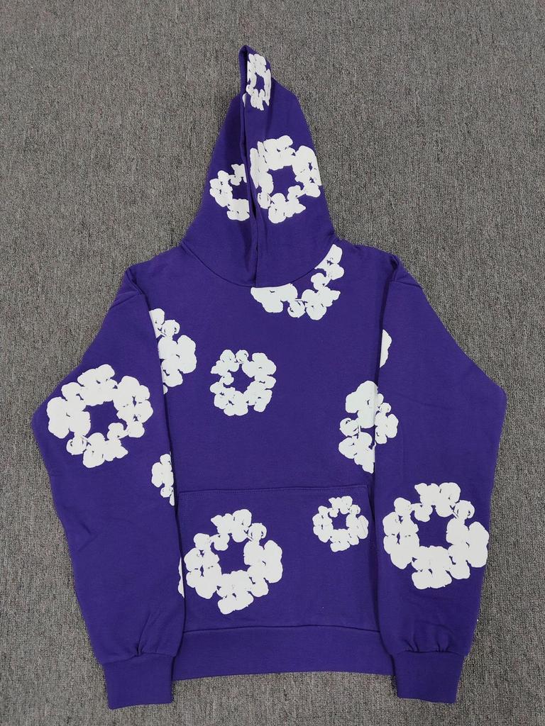 Schwerer Baumwoll-Denim-Hoodie mit Blumenmuster - Trendige amerikanische Streetwear-Jacke für Herren