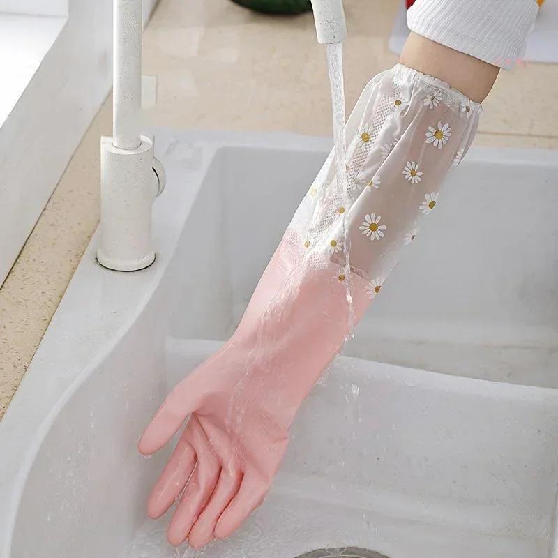 Household Long Sleeve Rubber Gloves Dishwashing Gloves Kitchen Oven Pet Cleaning Gloves Home and Kitchen Accessories