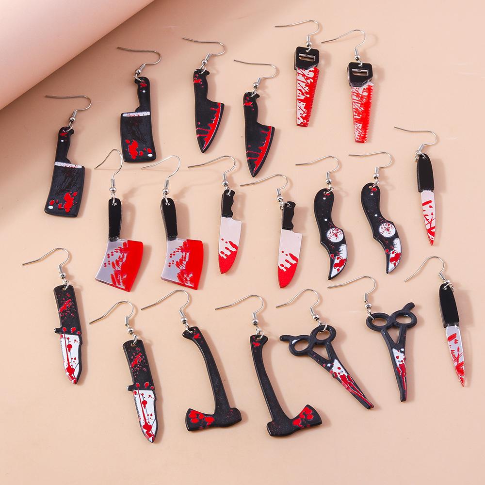 Halloween Bloody Knife Drop Earrings Punk Scissors Saw Dangle Hooks Earrings for Women Girls Night Party Jewelry Gifts