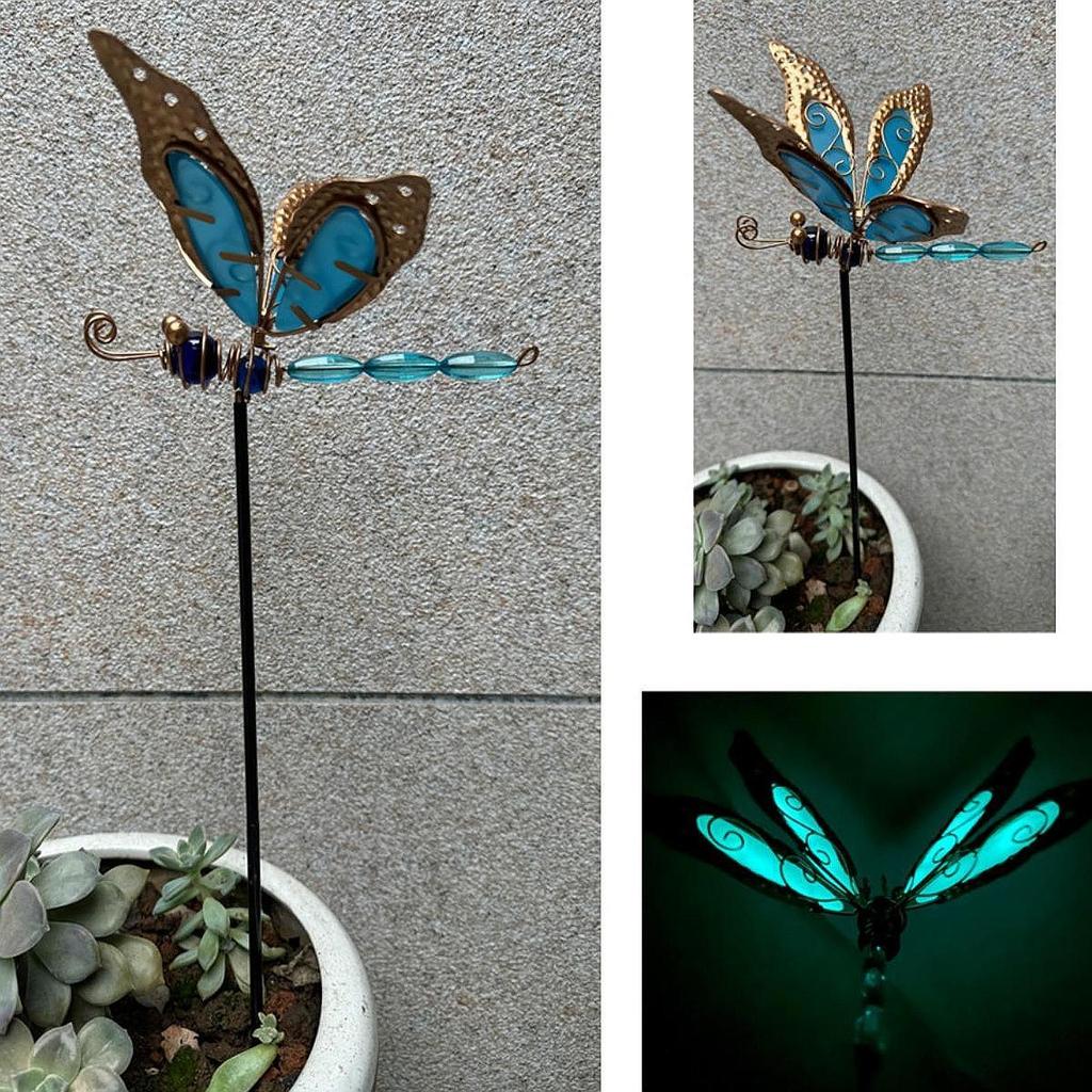Dragonfly Garden Stake Garden Decor Micro Landscape Lawn Ornament Outdoor Decoration Metal Yard Art for Lawn Planter Patio