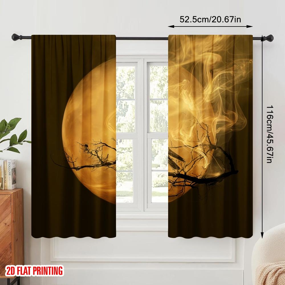 2Pcs,2D Plane Printing Print Curtains Halloween Ghost (2) Versatile 100% Polyester (Without Rod) Home Decor Ldeal For Various