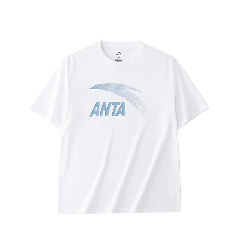 Anta Knitted Pullover Comfortable Casual Round Neck Short Sleeve T-Shirt Men Tops Magnolia-White 952428112-1