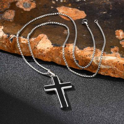 Vnox Stainless Steel Cross Pendant Necklace for Men Boys, Turquoise Black Onyx Tiger Eye Cross Box Chain Valentines Day Gifts