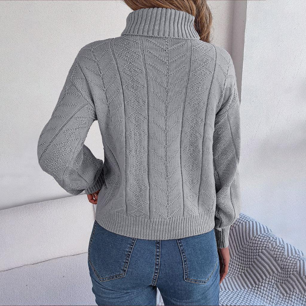 Women's Casual High-Neck Long-Sleeve Knit Pullover Warm Sweater