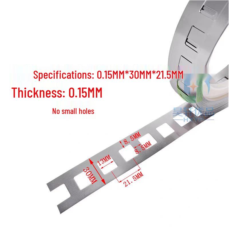 21700 Battery Connector Nickel-Plated Steel Strip, 0.15mm Thick, 21.5mm/23.5mm Spacing, Sold by Meter