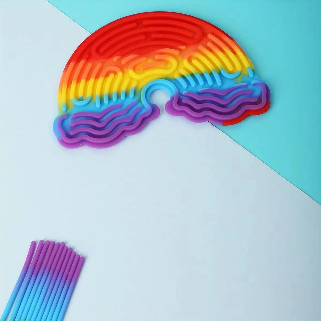 Sensory Activity Board for Kid Busy Board Motor Skills Montessori Toy Relaxing Stress Colored Silicone Rod Travel Toy Gift Boy
