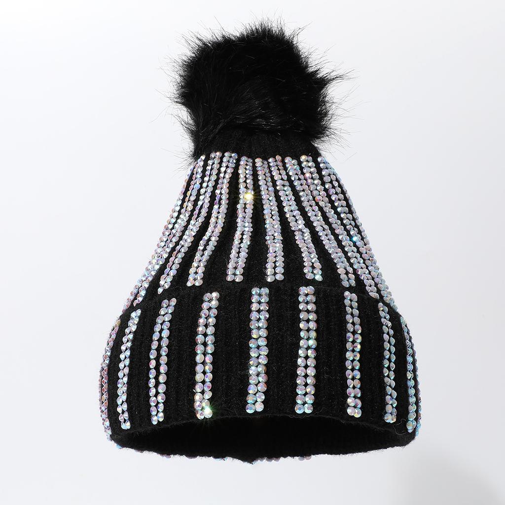 Solid Color Outdoor Cold Protection And Warm Hat, Knitted Hat, Thickened Pom-Pom Full Drill Sleeve Hat.