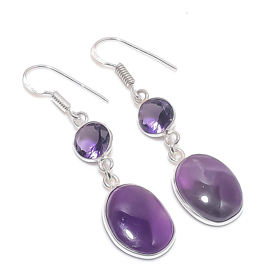 

Натуральный шалфейный аметист, аметист 925 стерлинговое серебро ювелирные серьги 2,01 r0V05