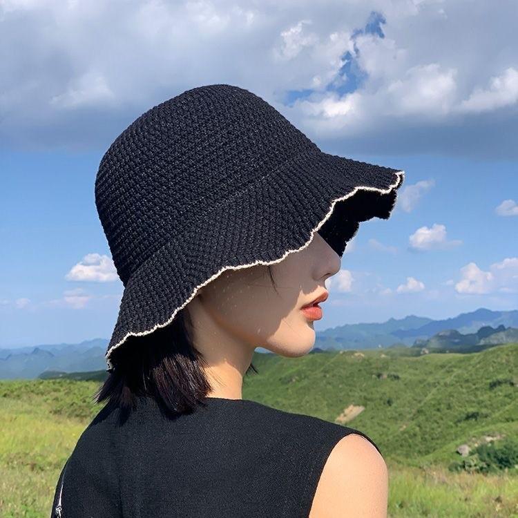 Japanese versatile lace knitted fisherman's hat children summer travel show face small breathable sunshade sun protection sun hat