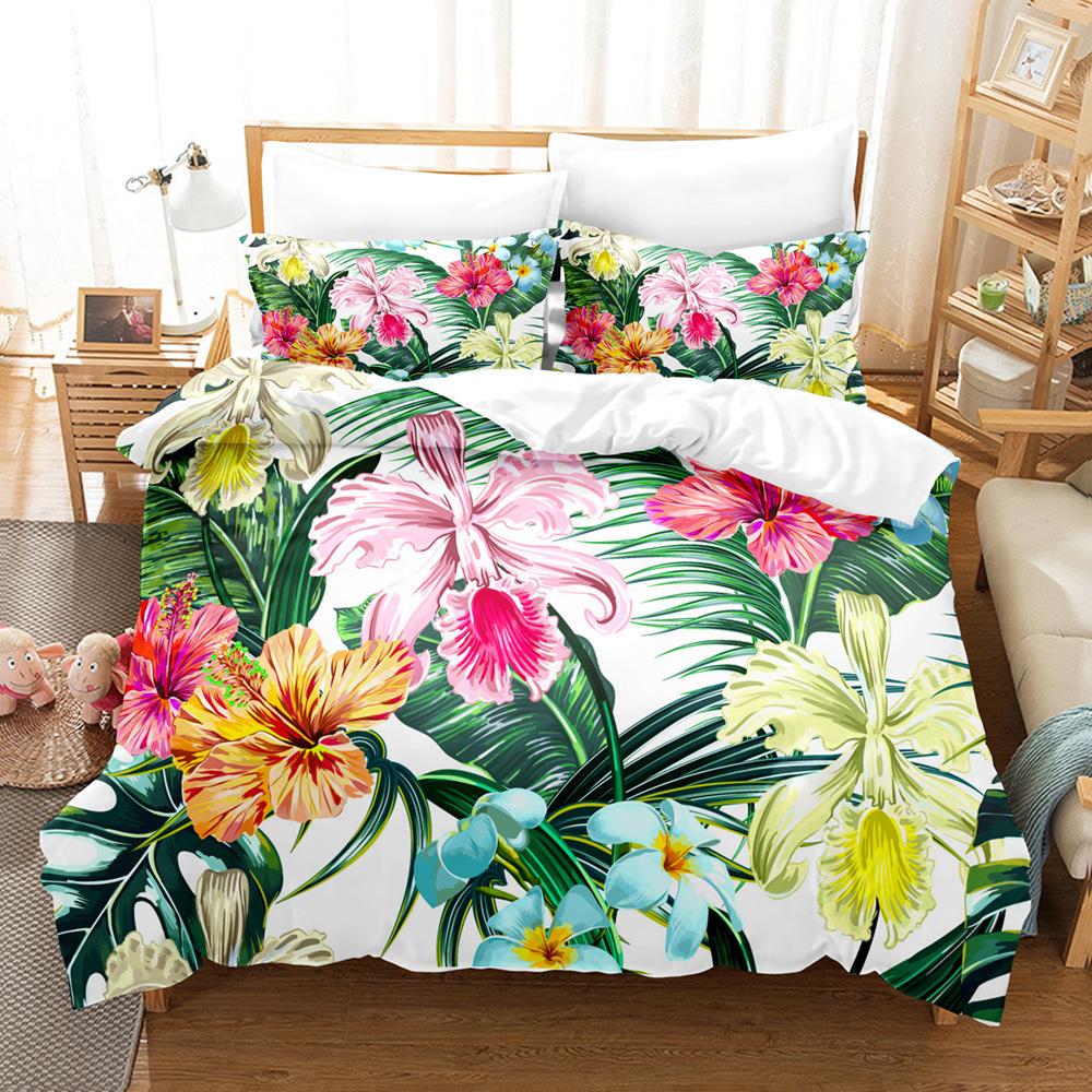 Pink Flamingo Duvet Cover Set Green Leaves Floral Animal Print Bedding Sets For Kids Girls Tropical Pattern Design Bedroom Decor