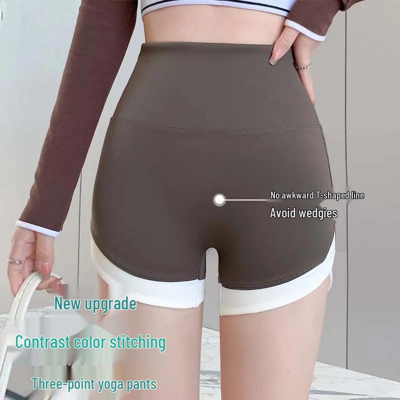Women's High-Waisted Color-Blocked 3/4 Shark Tights: Anti-Exposure, Tummy Control, Butt Lifting Yoga & Fitness Pants