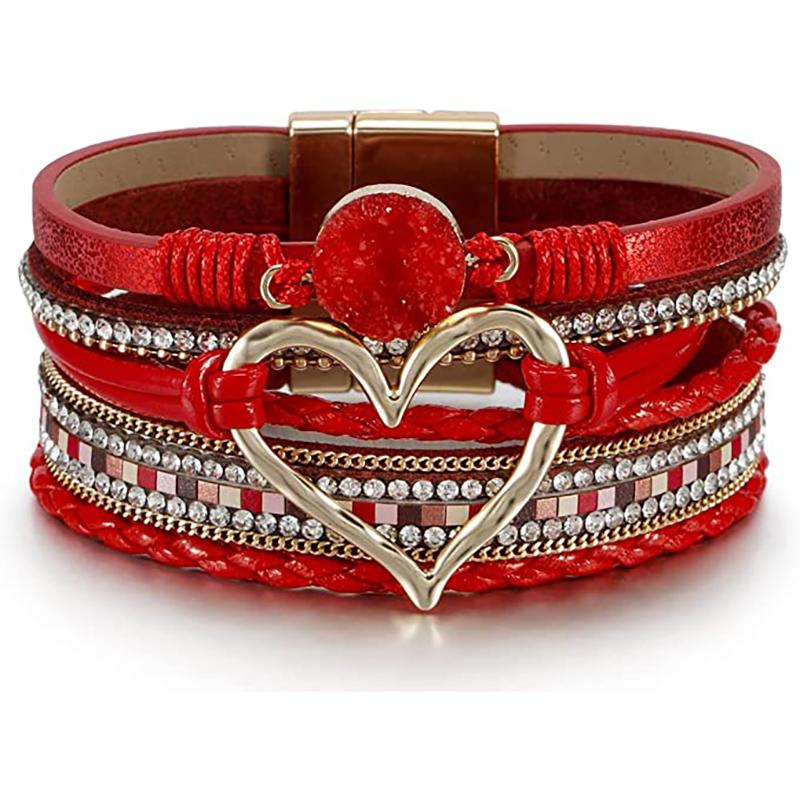 Bracciale Leopardo da Donna, Wrap in Pelle Boho Multi-Strato Perla Cristallo Braccialetto Gioiello