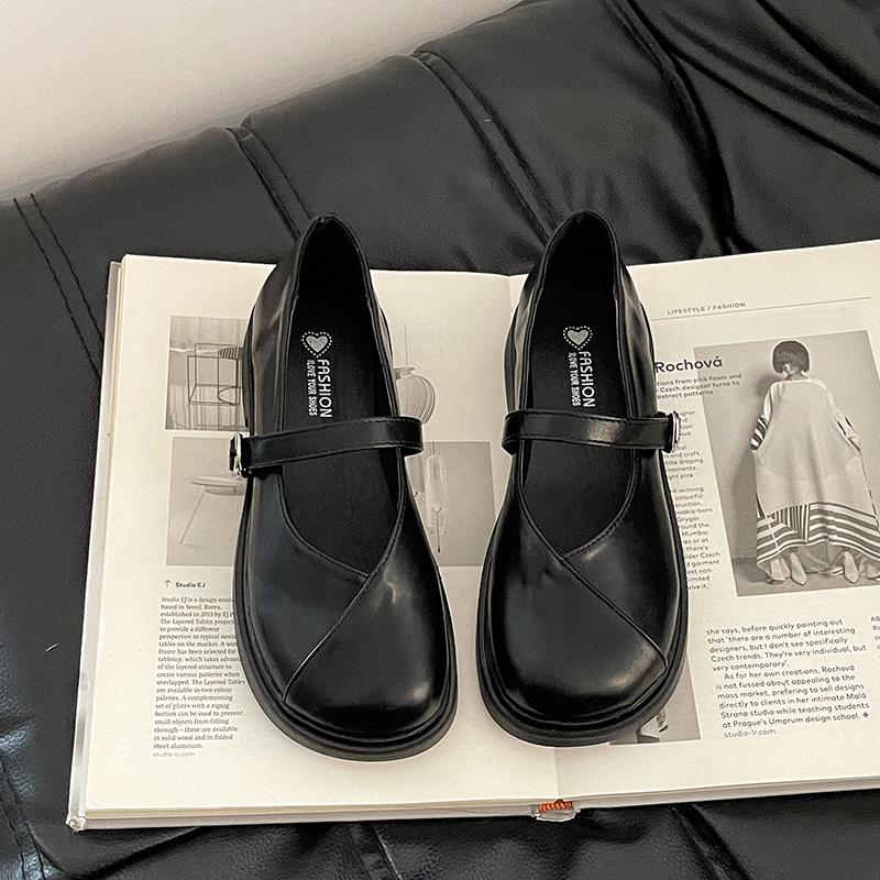 

Маленькие кожаные туфли в французском ретро-стиле, комбинированные, универсальные туфли Мэри Джейн, женские, весенние, летние и осенние, со словом, с лоферами, одинарные туфли 39 матовый черный