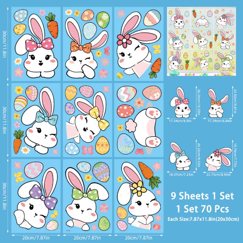 

Мультяшный Животный Статический Стикер Пасхальный Кролик Без Следа Настенные Наклейки Декор Атмосферы Витрины Торгового Центра