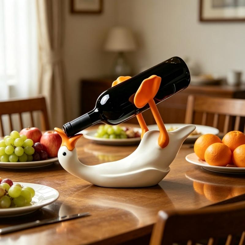 Bird Bottle Holders Counter Wine Rack Decorative Wine Bottle Holder with a White Body, Sculptural PET Display for Sideboards, Shelves, and Bar