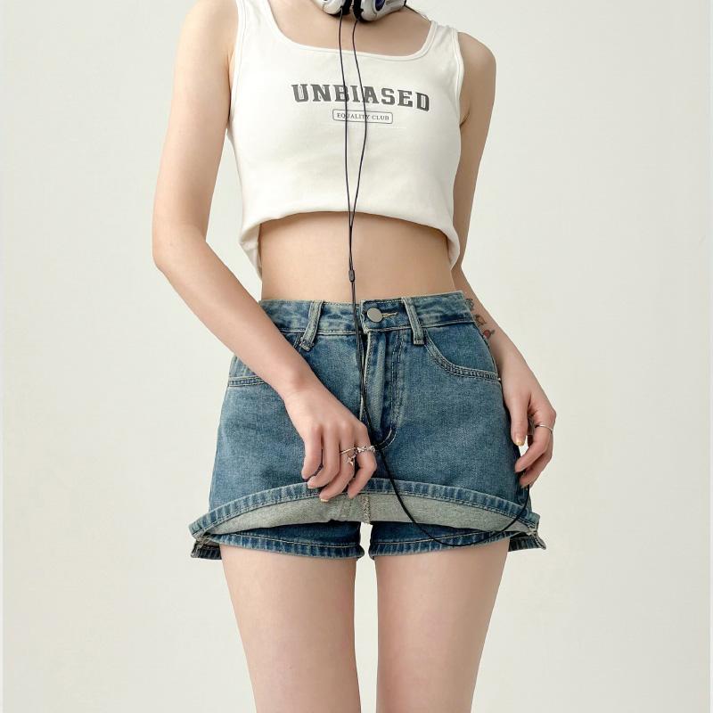 Džínová sukně s vysokým pasem A-line Ženy Summer Spice Girl Krátká sukně v retro stylu Retro Modré Boty Y2k Oblečení Korejský styl