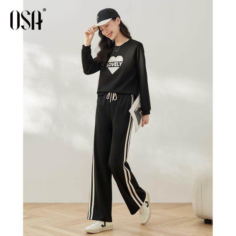 

OSA OSHA Black Autumn Clothes Matching a Set of Women s New Arrival Loose-Fitting Slim-Fit Pullover Casual Pants Suit 2024