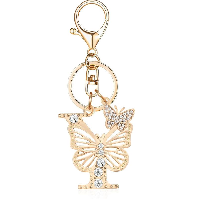 Exquisite Women Capital Letters Charms Keychain Initial 26 A-Z Butterfly Rhinestone Keyring Bag Decoration Pendant Girl Gift