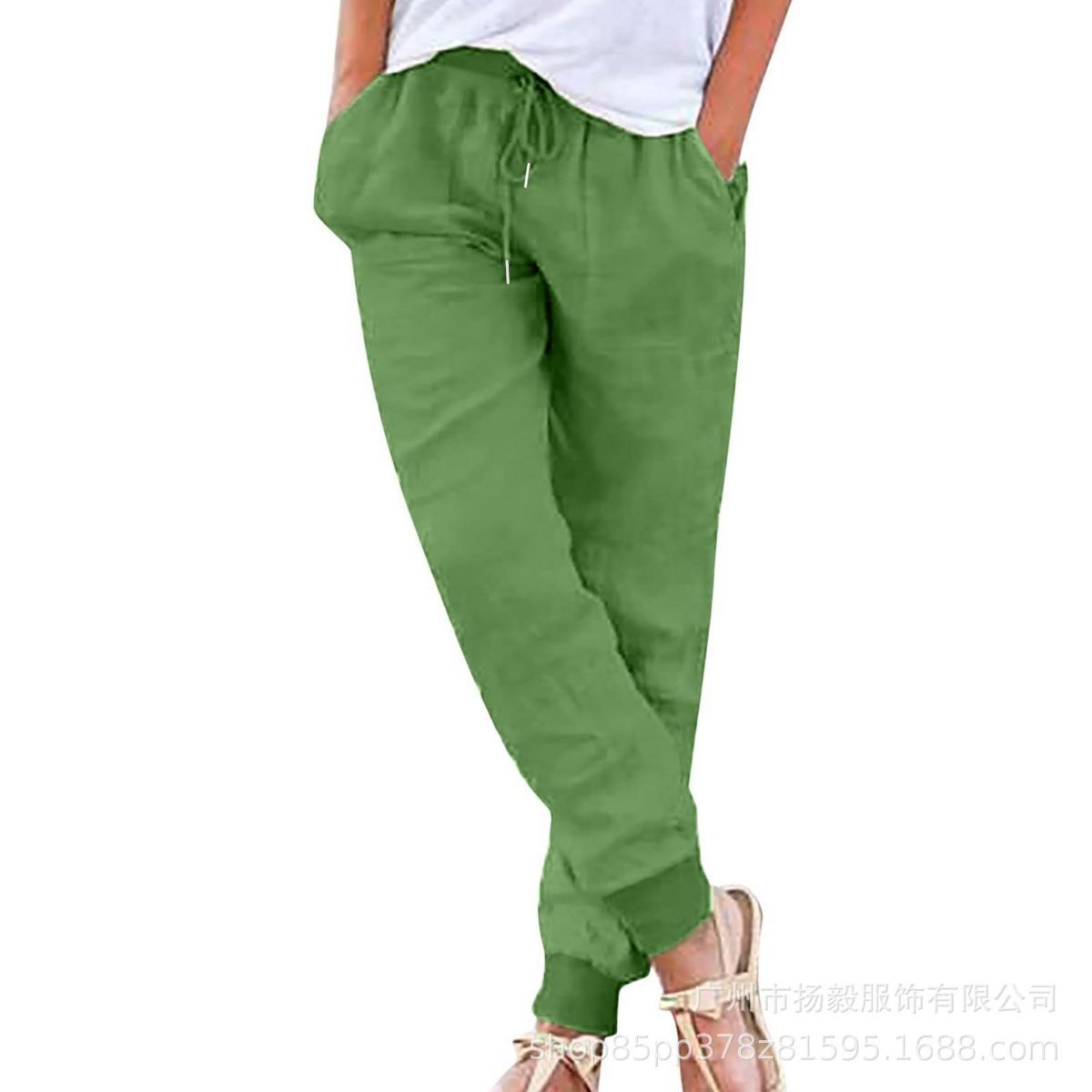 

Женские хлопково-льняные брюки на кулиске, эластичная талия, карманы 3XL зелёный