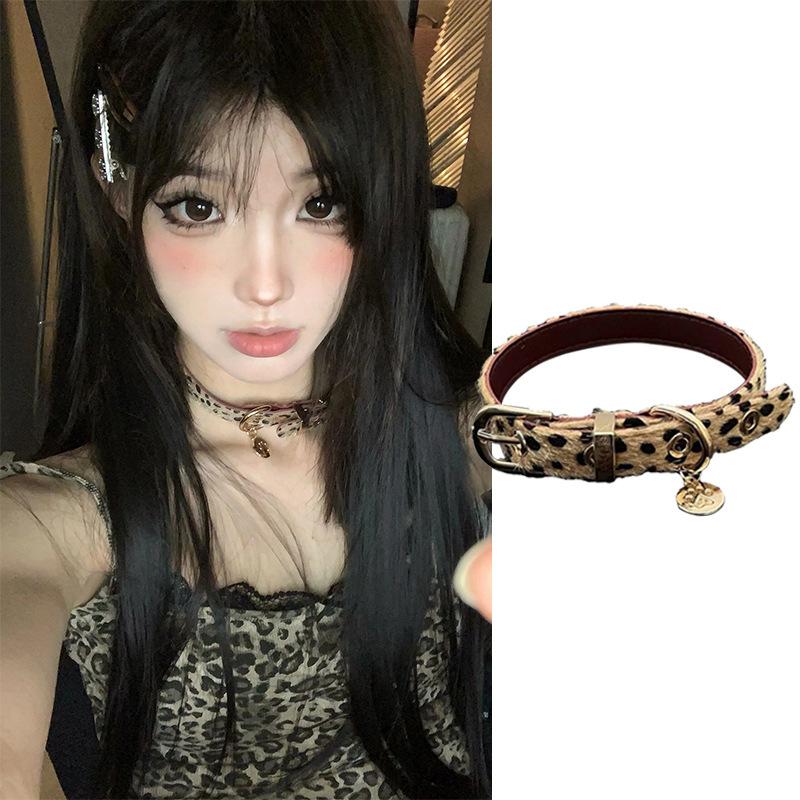 

Y2K Милые крутые красотки Розовый зебра леопардовый принт воротник нишевый индивидуальный панк шейный ободок ожерелье чокер ключичная цепочка