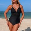 Swimsuit for Women V Neck Adjustable Shoulder Straps Ruched Tummy Control Bathing Suit