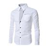 Men Shirt Color Block Striped Autumn Winter Temperament Turndown Collar Top for Office