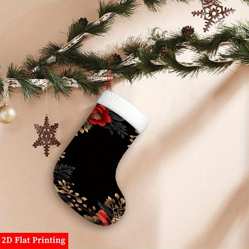 Christmas decoration fireplace hanging stockingChristmas Red & Golden Floral Black Candy Cane Socks - Elegant